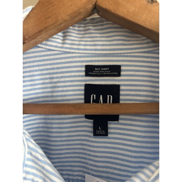 NWT GAP White Blue Striped  Cotton Poplin Oversized Button-Up Big Shirt Large - Picture 3 of 11